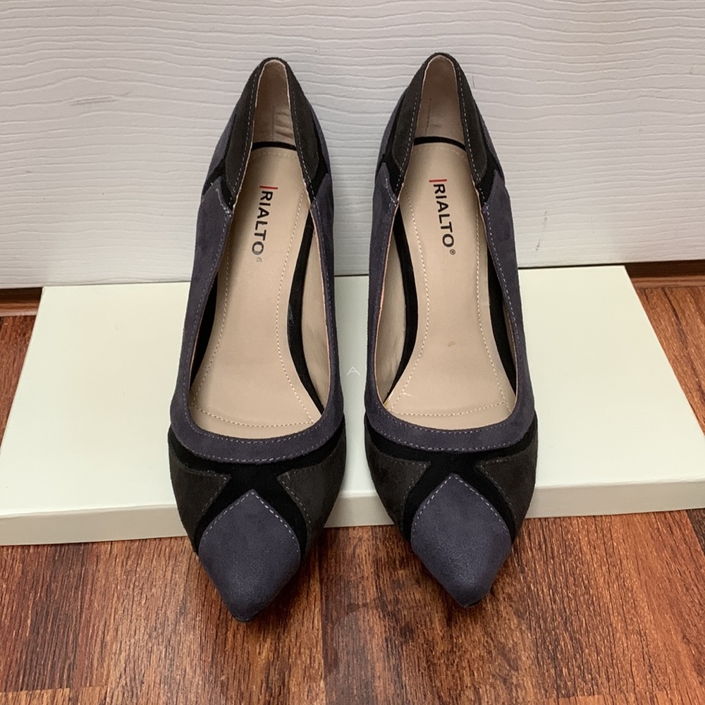 Rialto Multi Grey-Black geometric color block Faux Suede 4” heels sz 9.5 - Picture 4 of 9